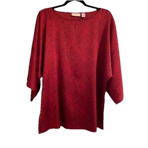 Chicos Size 1 Womens Medium M Top Satiny Red Black Animal Print Kimono Sleeve